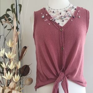 Relisting Soon! Sienna Sky Button down Tie Front Top Size L in Dusty Rose